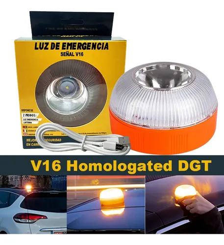 Luz De Emergencia Para Coche V16, Recargable Por Usb, Baliza
