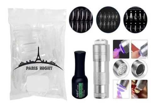 Kit Soft Gel 50 Tips Paris Night + Base Kapping+ Linterna Uv