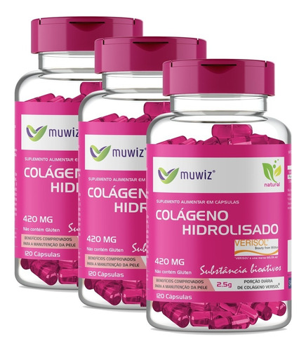 Colágeno Verisol 420 Mg 120 Cápsulas Muwiz 3 Potes