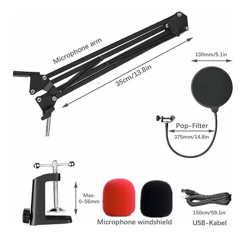 Kit De Micrifono De Condensador Profesional Usb Grabación