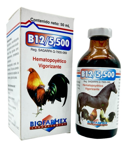 Vitamina Reconstituyente B12/5 500 Biofarmex Equinos 50 Ml