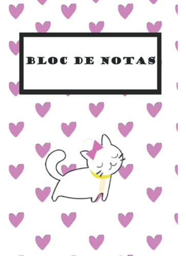 Cuaderno Bloc De Notas Con Lineas Gatita Y Corazones Rosas: