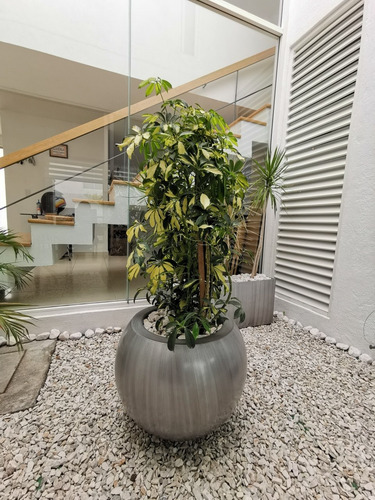 Maceta Minimalista Burbuja Grande De Fibra De Vidrio Gris