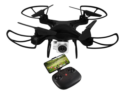 Drone Con Camara Transmite En Vivo Celular Fpv Wifi Luz Led Color Negro