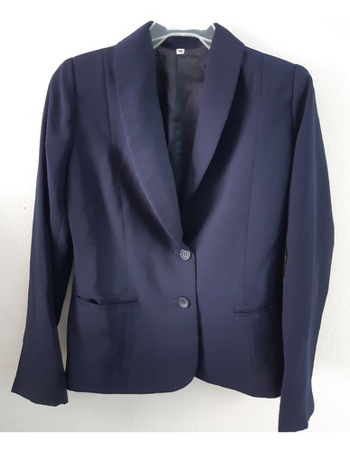 Imagen 1 de 1 de Saco Blazer De Vestir Mujer Cuello Smoking Azul Oficina T.40