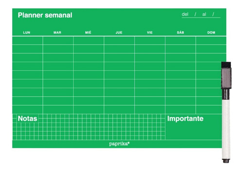 Planner Semanal Imantado - Verde - 18x28 Cm