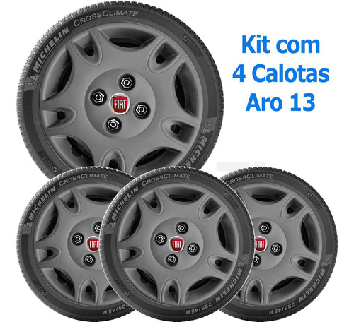 Kit 4 Calota Fiat Palio Uno Mille Siena Aro 13 Grafite 050cb