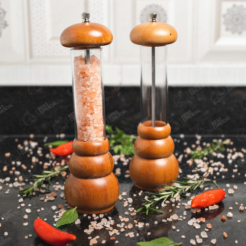 Moedor De Sal Acrílico E Madeira Grande 23,5cm Pepper Mill