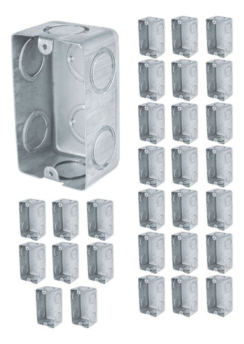Kit De 30 Cajas Rectangulares Tipo Chalupa De 2x4 Reforzadas Color Plateado