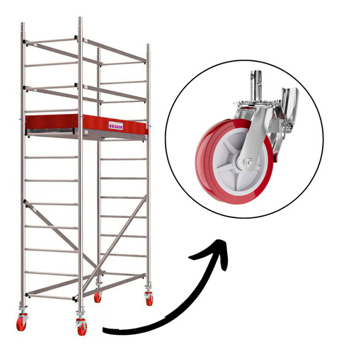 Kit 4 Rodízios Para Andaime Giratórios Com Trava Dupla Freio Industrial Rodinha Eixo De Aço Capacidade 800kg Tamanho 6x2 Roda 6 Polegadas Borracha Pvc