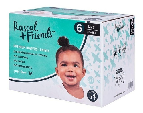 Pañales Rascal + Friends Premium, Tamaño 6, 54 Unidades