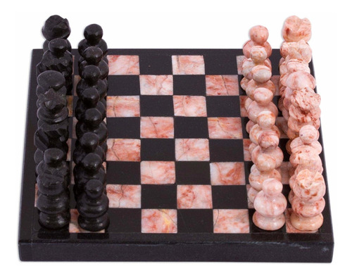 Novica Negro Rosa Desafio 5  Juego Mini Ajedrez Marmol