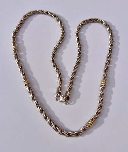 Collar En Plata 925 Con Incrustaciones En Oro 49 Cm #0163 Plateado (Usado)