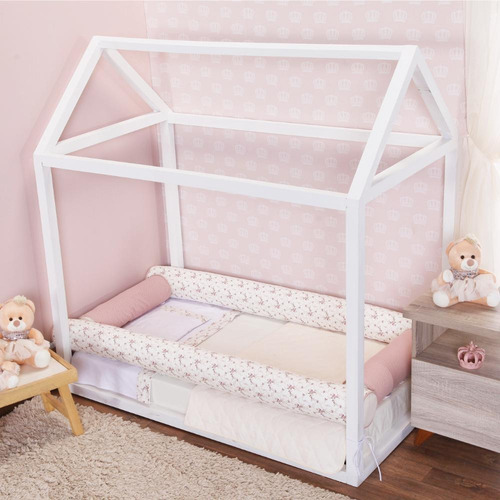 Kit Para Mini Cama Montessoriana 4 Rolos Floral Rosê