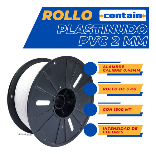 Rollo De Alambre Forrado Plastinudo Pvc 2 Mm 1500 Mt Blanco