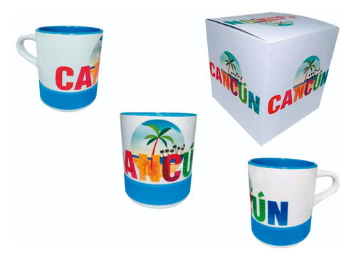 Taza Blanca Con Azul Recuerdo De Cancún