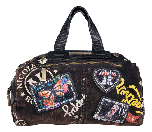 Bolsa De Mano Nicole Lee De Mezclilla Tipo Graffiti Ss24 Color Marrón Correa de hombro Negro