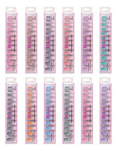Uñas Acrílicas Postizas Decoradas Natural Y Largas 144pzs Multicolor Diseños 06