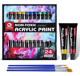 Pintura Acrílica Profesional 24 Colores Con 12ml 3 Pinceles