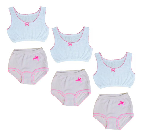 Set 3 Pantaletas Y 3 Corpiños Algodón Ropa Interior Niñas