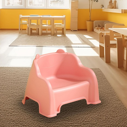Taburete Pequeño Con Respaldo, Reposapiés Estable, Rosa