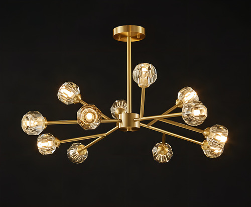 Lustre de vidro dourado Noxarte Sputnik com 12 luzes, C