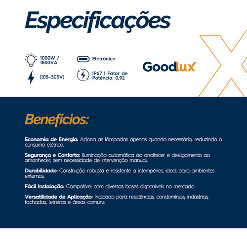 Relê Fotoelétrico Eletrônico 1000w 1800va Re104 Bivolt Proteção Goodlux