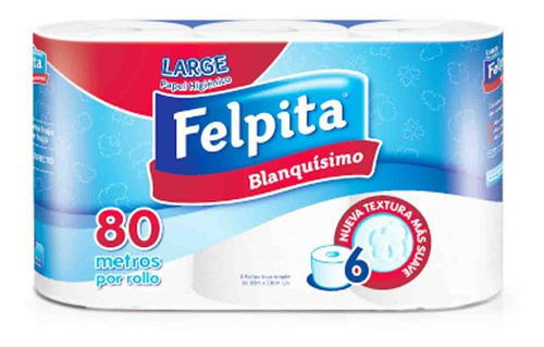 Papel higiénico Felpita Blanquísimo simple hoja 80 m de 6 u