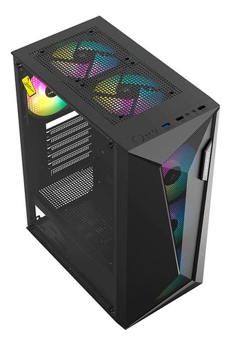 Gabinete Gamer Acegeek Atlas R338, Rainbow, Mid-Tower, Lateral de Vidro, Com 4 Fans, Preto