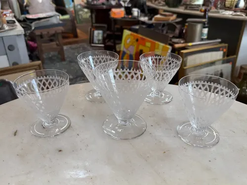 Conjunto Cristal Baccarat Francês 5 Taças Gravação Ácida