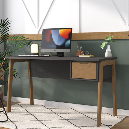 Imagen 3 de 3 de Escritorio La Cueva Muebles Linea Veneza mdp, madera de 136cm x 76cm x 60cm grafito y miel