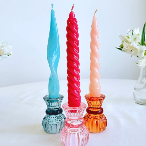 Porta Velas Vidro Azul Castiçal Duplo Lumen Mini Vaso