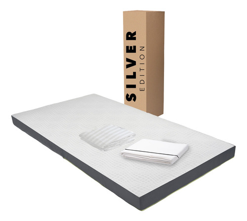 Colchón Individual En Caja 10cm + Juego Sábanas + Protector Blanco Con Gris