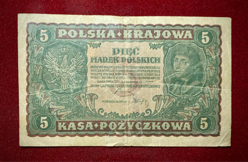 Billete 5 Marek Polonia 1919 Pick 24 A.1