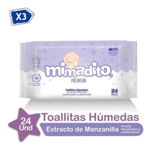 Imagen 1 de 4 de Toallitas Húmedas De Bebé Mimadito Premium 24 Unidades