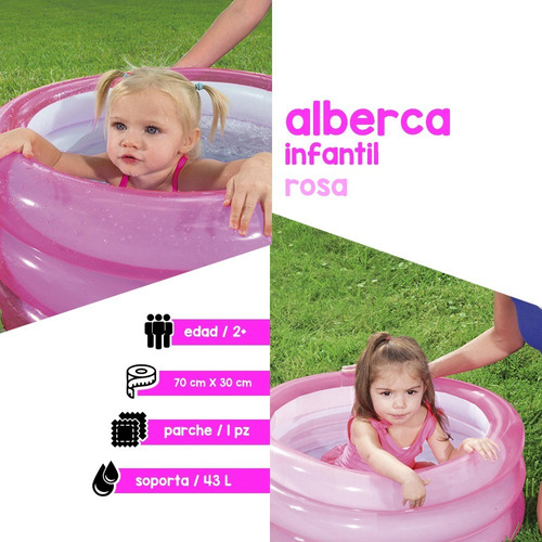 Alberca inflable redonda Bestway 51033 de 70cm x 30cm 43L rosa bolsa