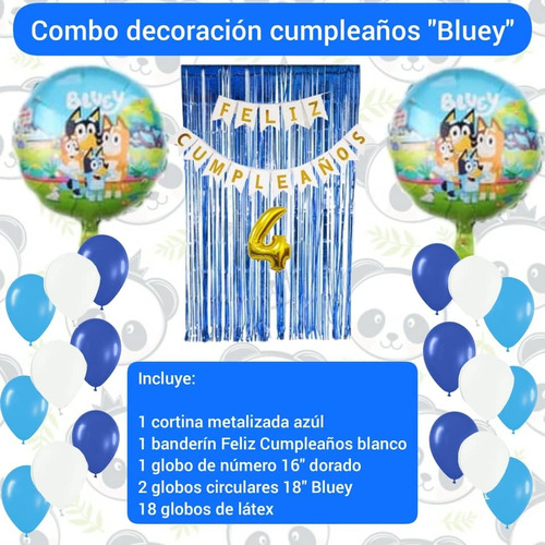 Combo Decoración Cumpleaños Globos Bluey Cortina Banderin