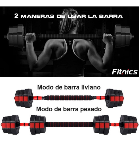 Imagen 6 de 9 de Set 2 Mancuernas Ajustables Total 10kg + Barra + Kettlebell