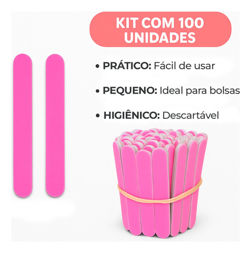 Kit 100 Lixa Unha Mini Manicure Pedicure Descartável Popular