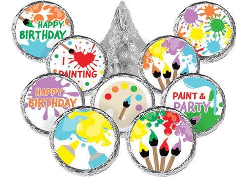 Art Birthday Party Stickers - Pintura Y Fiesta - 0,75 Pulgad