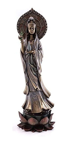 Colección Superior Estatua De Guan Yin De Pie Sobre Un Pedes