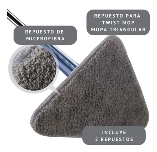 Kit X2 Repuestos Microfibra Mopa Triangular Pisos Y Ventanas Gris