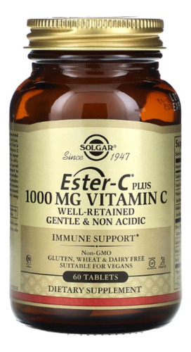 Vitamina C Ester C Plus 1000mg Solgar 60tbs Rose Hips Calcio Sabor Neutro