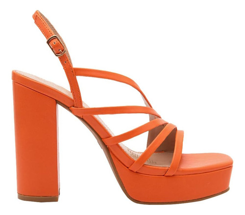 Zapatillas Mujer Vestir Plataforma Tacón Tiras Naranja M5k01