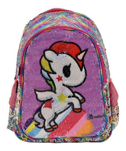 Tokidoki - Mochila Primaria 9006-2 Color Violeta Diseño de la tela Lentejuela Reversible