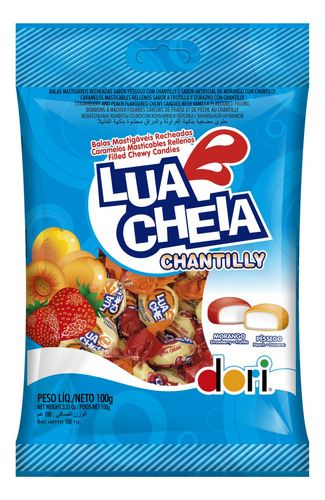 Bala Dori Lua Cheia Chantilly morango e pêssego sem glúten 100 g 