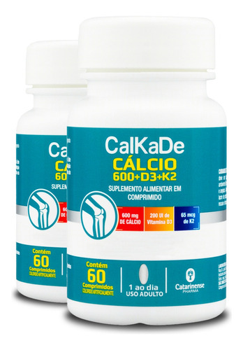 Kit 2 Calkade Cálcio Vitamina D3 + K2 Catarinense 60 Comp