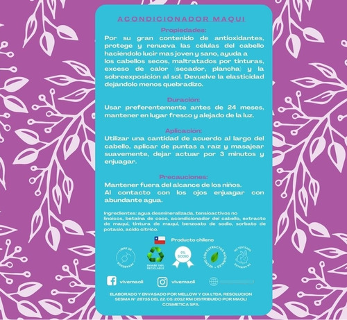 Acondicionador Maoli Maqui Reparador Antioxidante Sin Sal