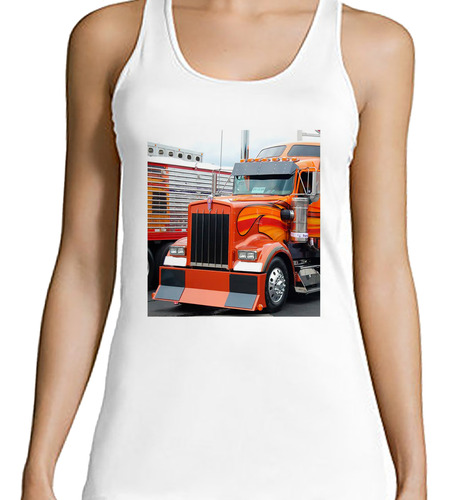 Musculosa Mujer Camion Naranja Tuneado Con Llamas Truck