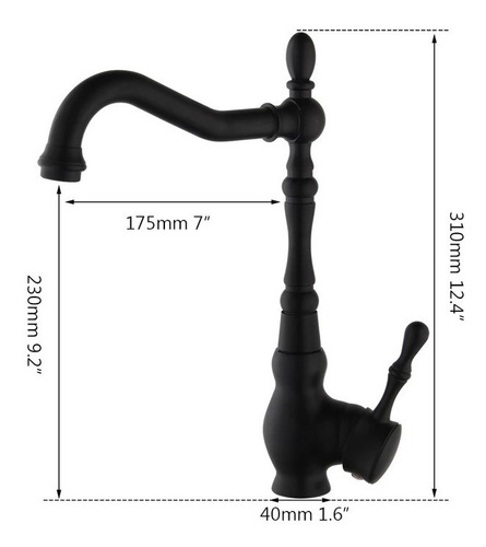 Grifería De Baño De Diseño Vintage Monocomando Negro Mate